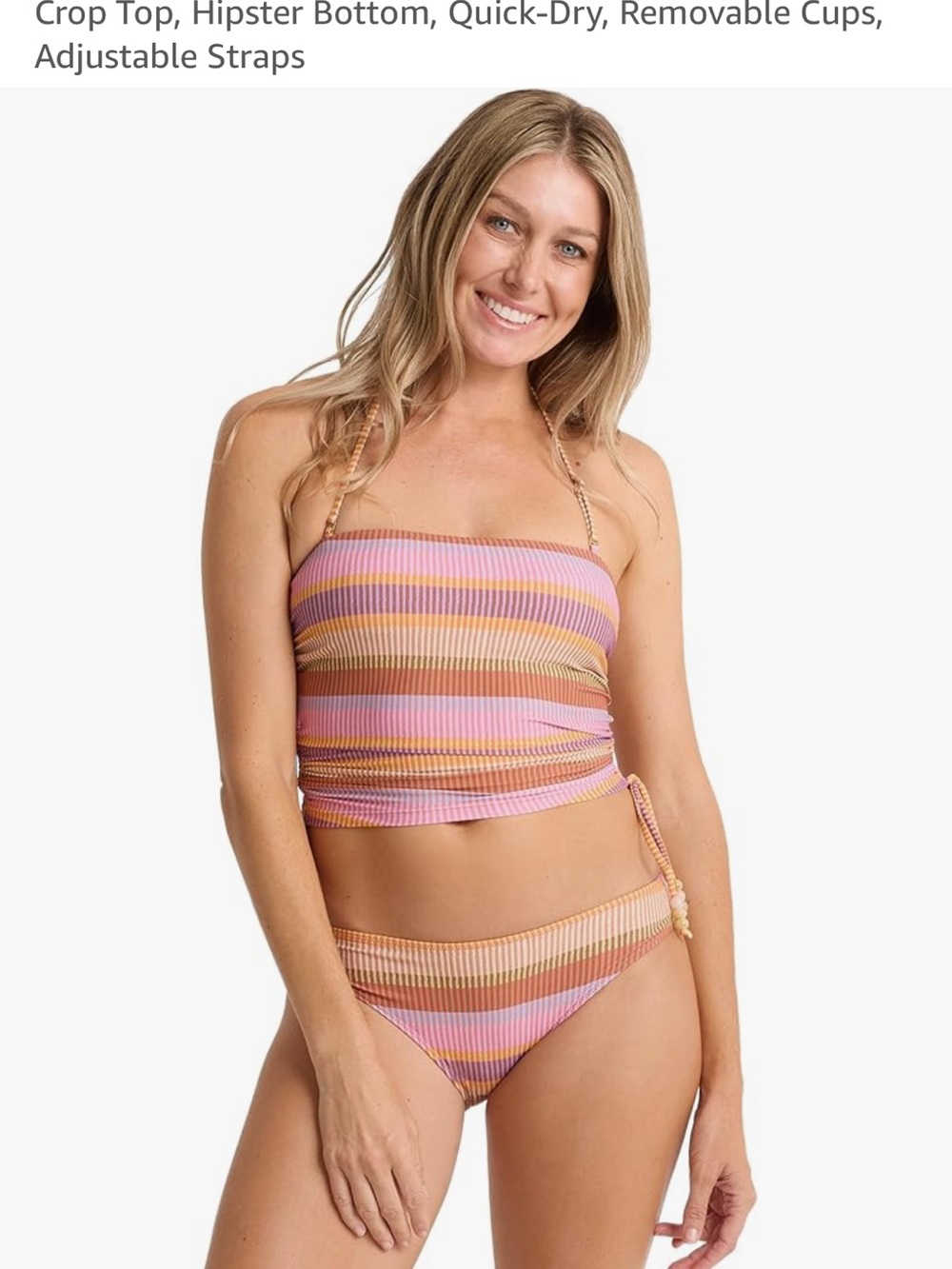 Roxy Striped Ribbed Bandeau Swim Set size large new no tags